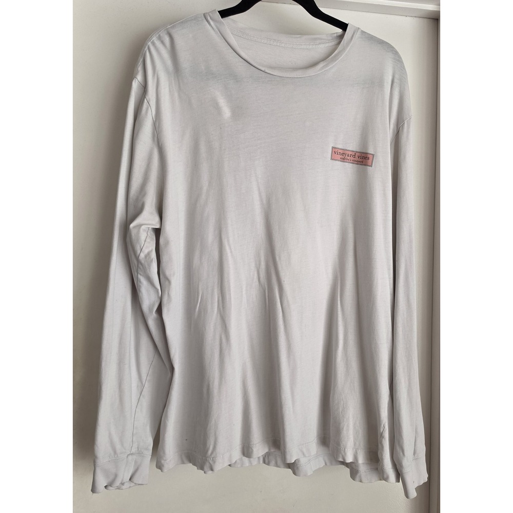 Vineyard Vines Men Long Sleeve T-Shirt White Graphic Crew Neck Tee Shirt Top